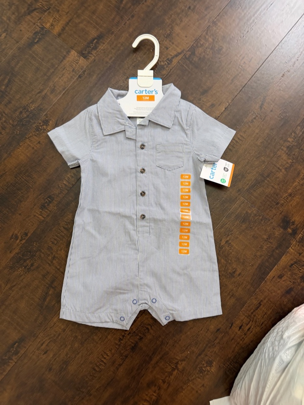 Carter's Blue and White Pinstripe Short-Sleeve Romper